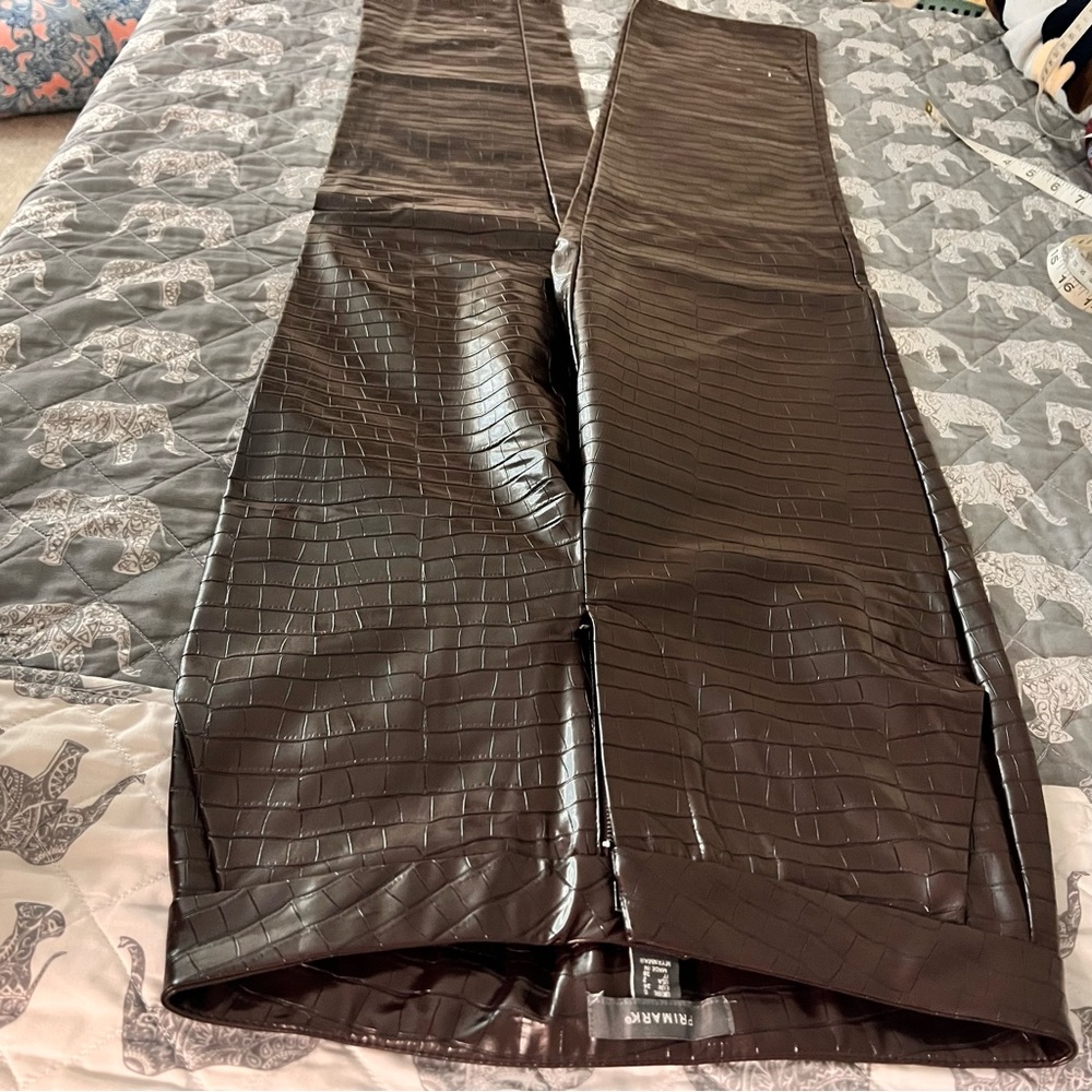 Dark Brown Faux Croc Leather pants